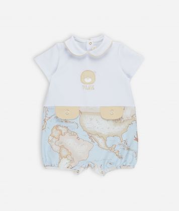 Tutina corta in cotone Geo Dream Azzurra Tutina corta in cotone Geo Dream Azzurra