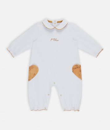 Cotton romper with heart pockets White