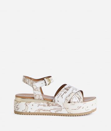 Sandali zeppa incrociati in eco nappa Geo Beige Sandali zeppa incrociati in eco nappa Geo Beige