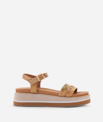 Napa-effect fabric sandals with enamel horsebit Geo Classic Napa-effect fabric sandals with enamel horsebit Geo Classic