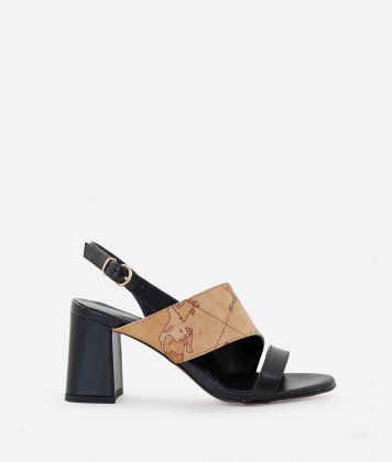 Smooth leather high-heel sandals with Geo Classic strap Black Smooth leather high-heel sandals with Geo Classic strap Black