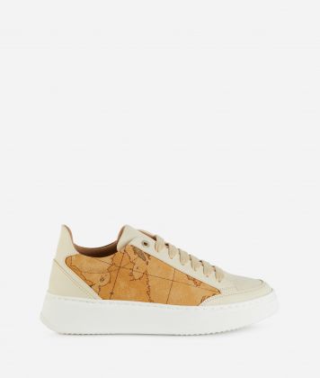 Saffiano fabric and reps sneakers Ivory