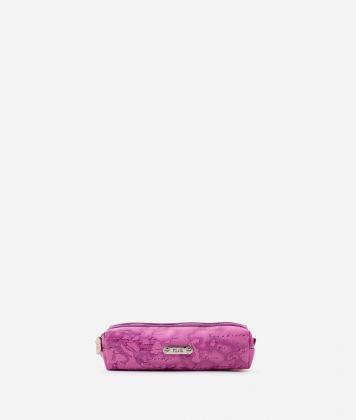 Travel pouch in mauve rubberized fabric