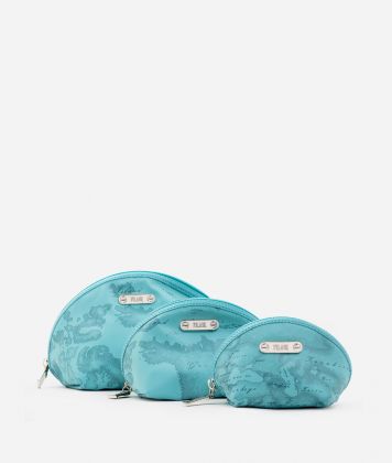 Small case kit 3 pouches in aquamarine rubberized fabric