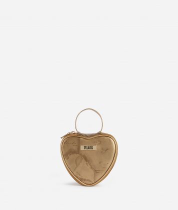 Map print heart-shaped clutch bag Gold