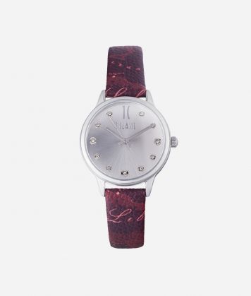 Formentera Watch with strap in Geo Rouge print leather