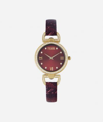 Madagascar Watch with strap in Geo Red print leather