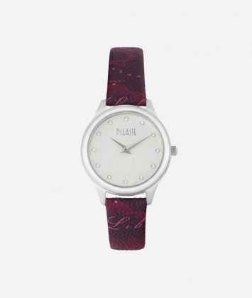 Ischia watch with strap in Geo Red print leather