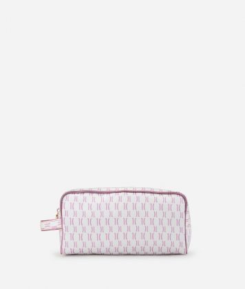 Large beauty-case in satin with Monogram 1C print Pale Pink