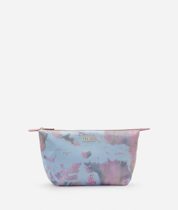 Geo Vintage print satin carry-all pouch Sky Blue