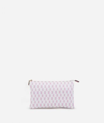Three-pockets pouch in satin fabric with 1C Monogram print Pale Pink