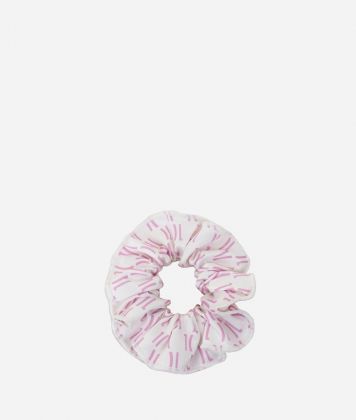 Large scrunchie in satin fabric with 1C Monogram print Pale Rose