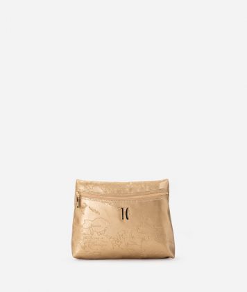 Trapezoid-shape bag in matt laminated fabric Gold