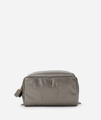 Beauty-case with double zipper in matt laminated fabric Pewter
