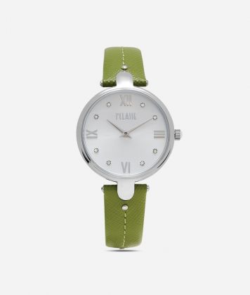 Santorini watch with saffiano print leather strap Green