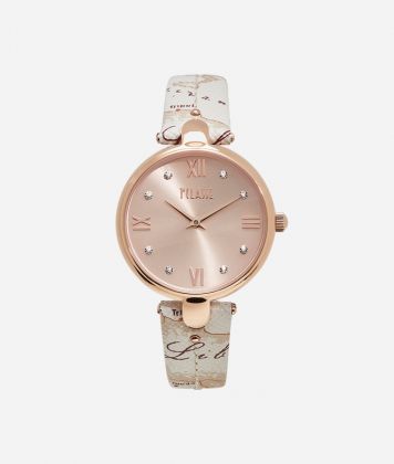 Santorini watch with saffiano print leather strap Geo Beige