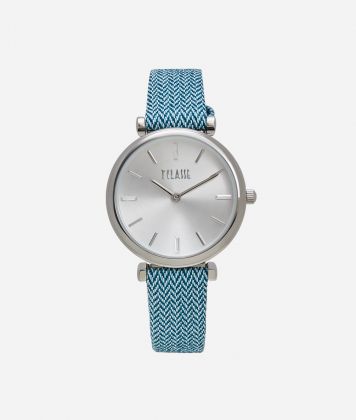 Sardinia watch with chevron print leather strap Tyrrhenian Blue