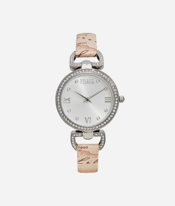 Madagascar watch with leather strap and crystals Geo Beige