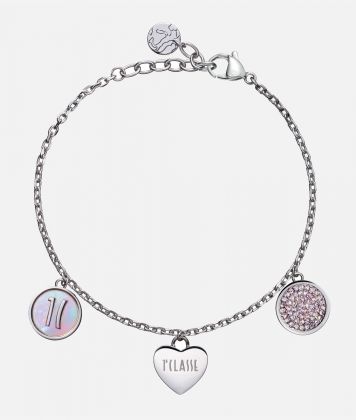 Via Condotti steel and nacre bracelet with charms Silver