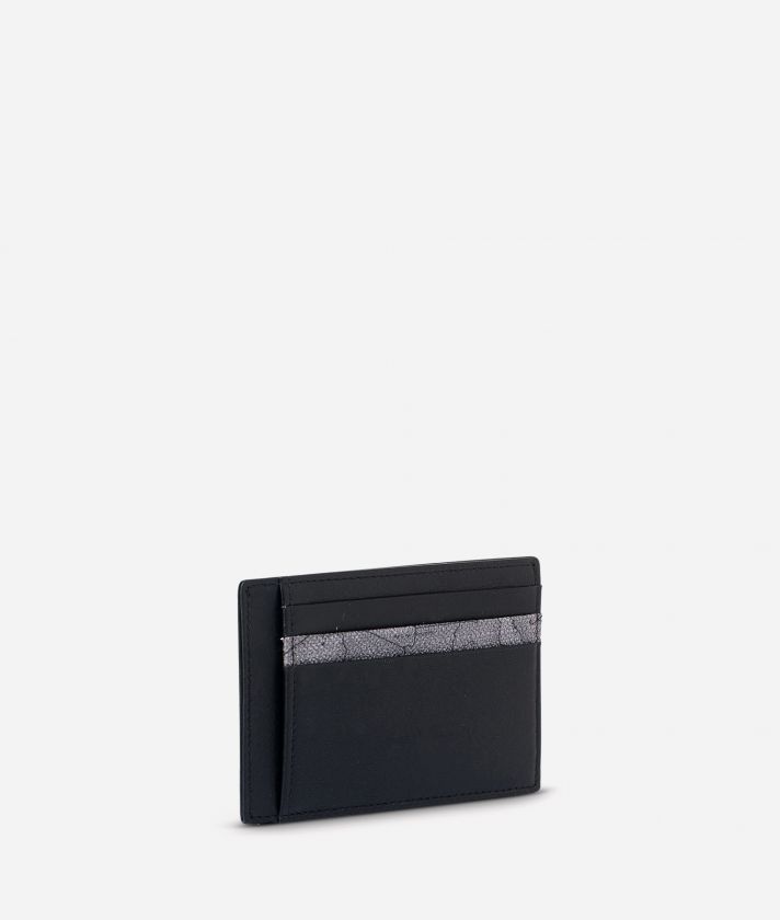 Small leather card holder Geo Dark fabric trims