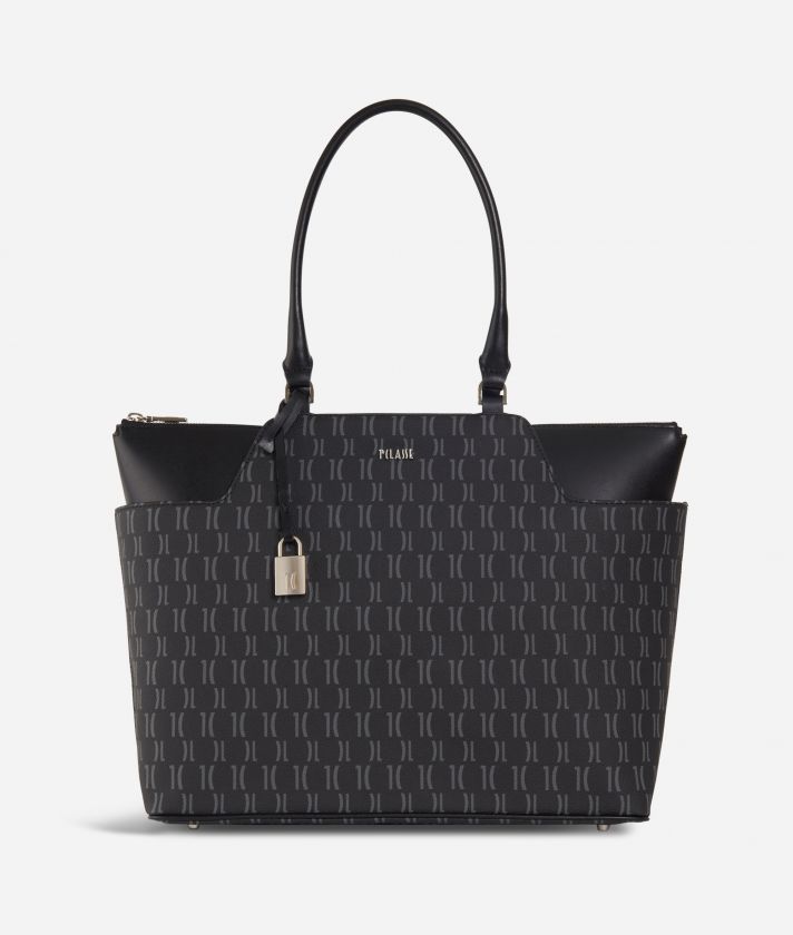 Monogram Shopping Bag with pockets Black