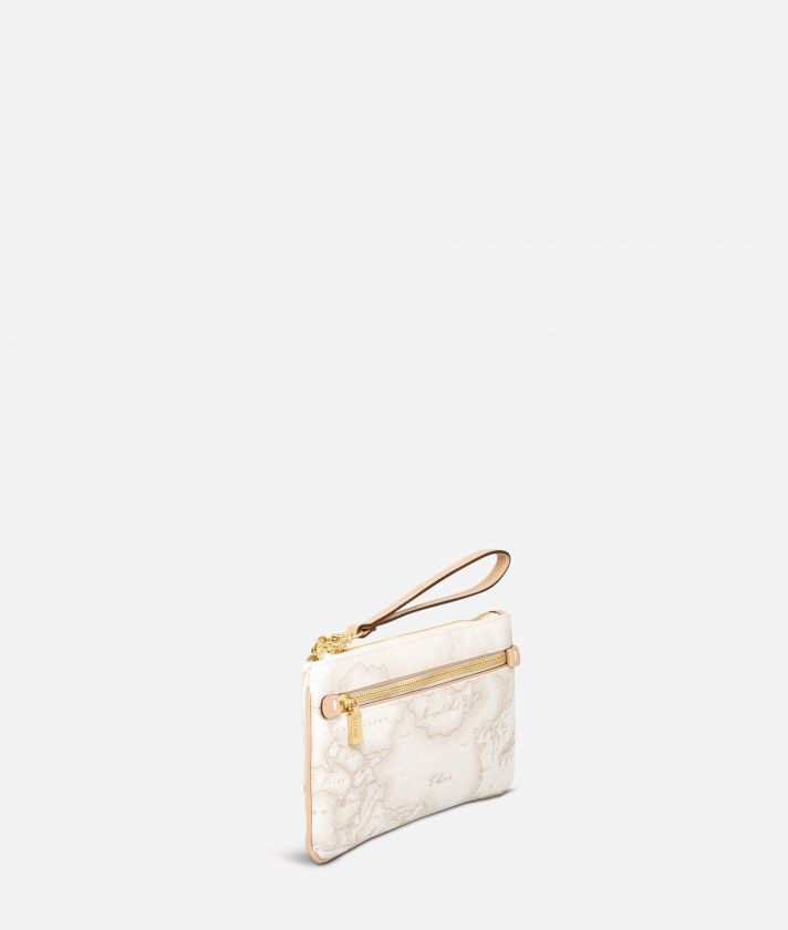 Geo White Large pouch with wristlet