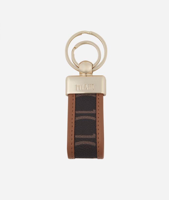 Monogram Keychain with double ring Brown