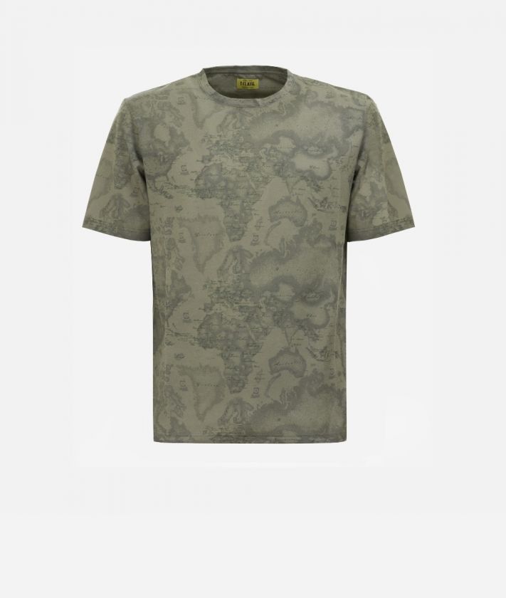 T-shirt a manica corta con stampa cartina all-over Verde Militare