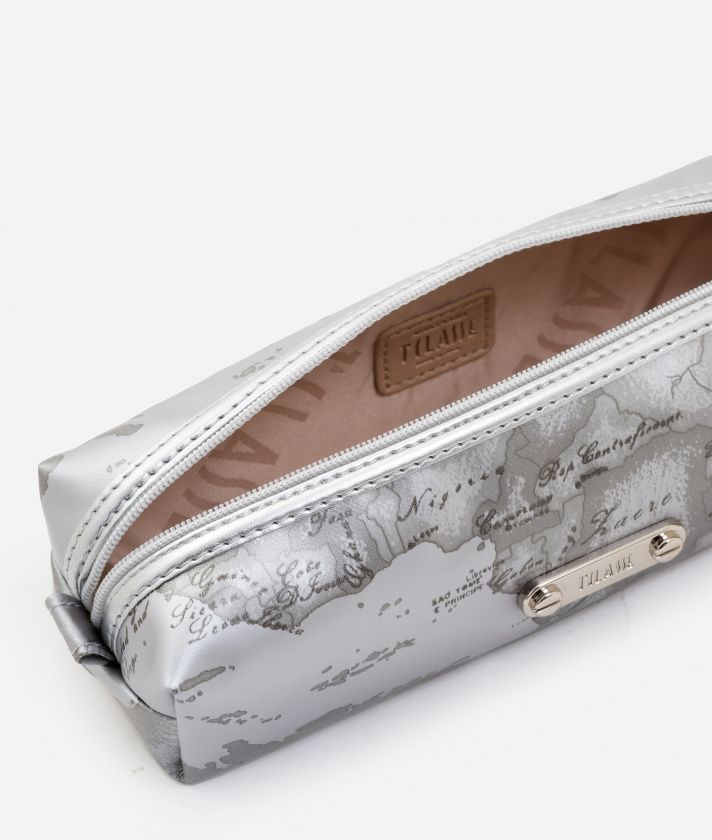 Travel pouch in pearl grey rubberized fabric