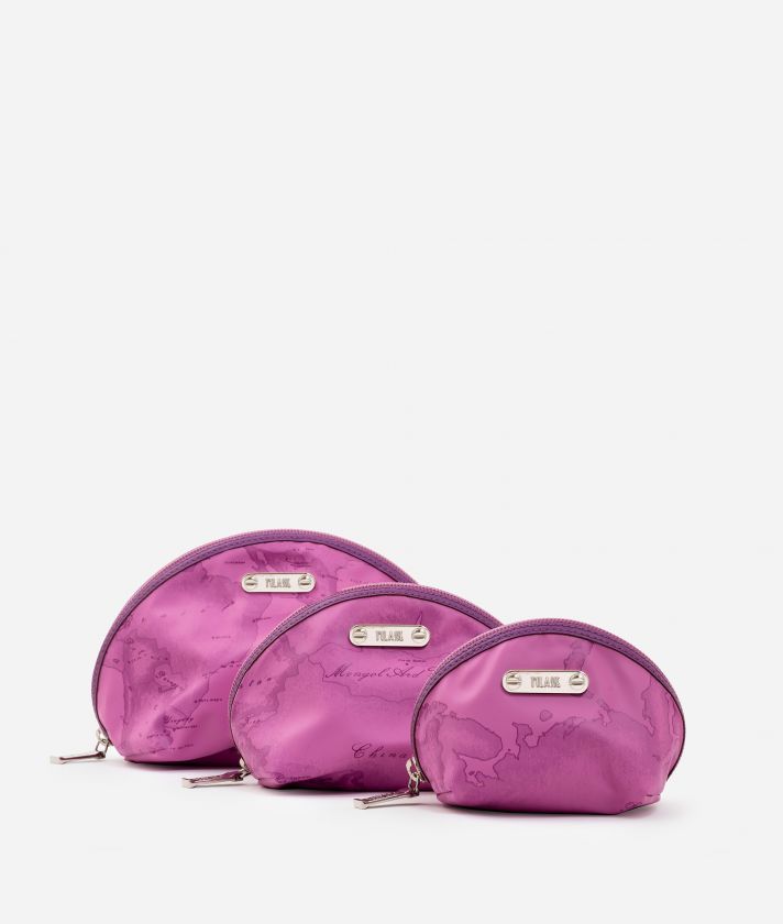 Small case kit 3 pouches in mauve rubberized fabric