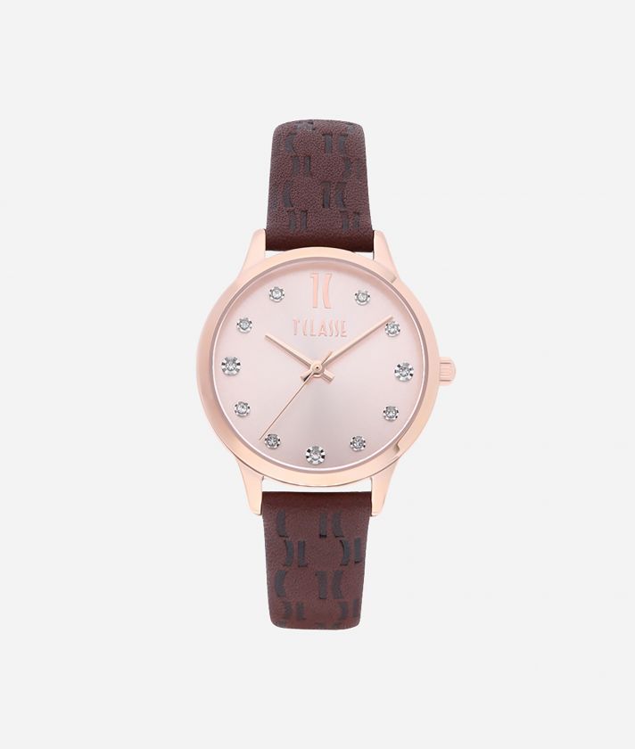 Formentera Watch with Monogram print leather strap Brown